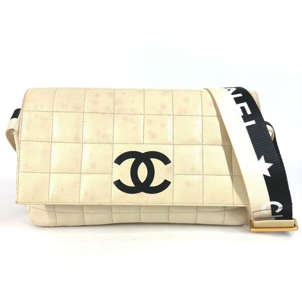 CHANEL CC Coco Mark Chocolate Bar Two-Tone Crossbody Flap Pochette Shoulder B...